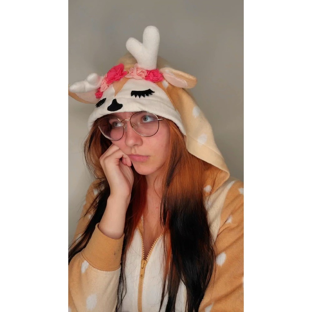 New Women Plus Size 1X/2X Deer Fawn Union Suit Hooded Spotted‎ Fleece Brown - Picture 8 of 8